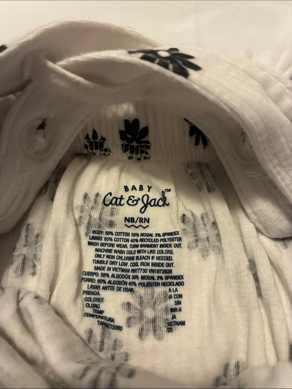 Cat & Jack White Daisy Bubble Romper with Black Flowers